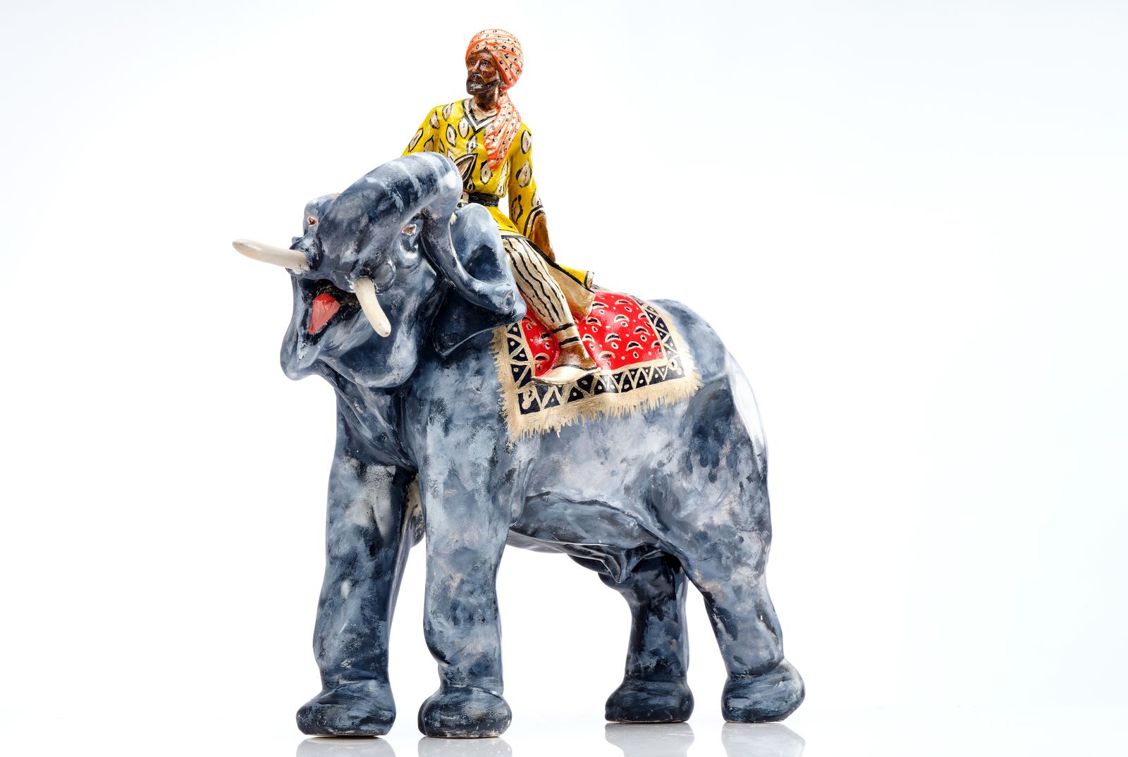 Fabulous Vintage Indian Hand Painted Earthenware 'Maharaja' Elephant Figurine, Circa 1960's photo for sale