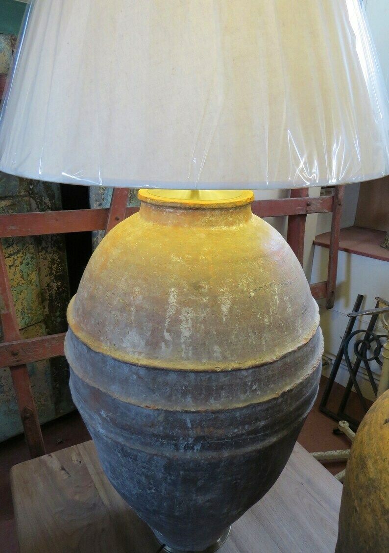 Antique Terracotta Urn Lamp 19th Century / Large Country Rustic.