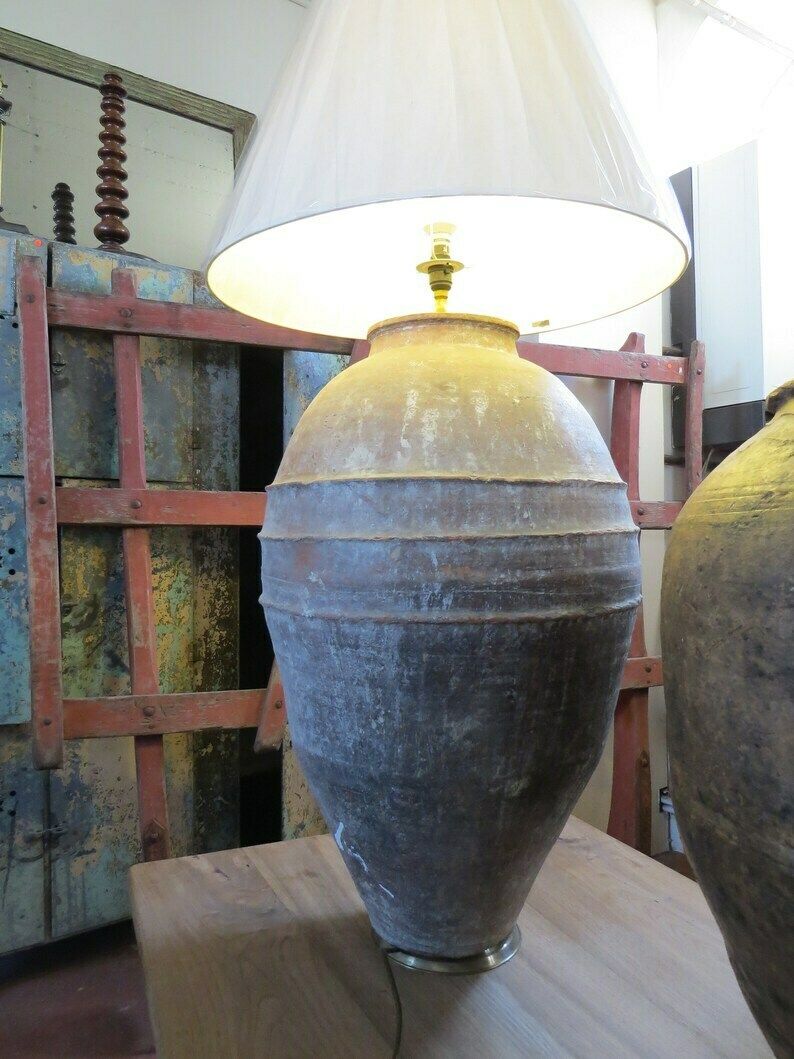 Antique Terracotta Urn Lamp 19th Century / Large Country Rustic. photo for sale