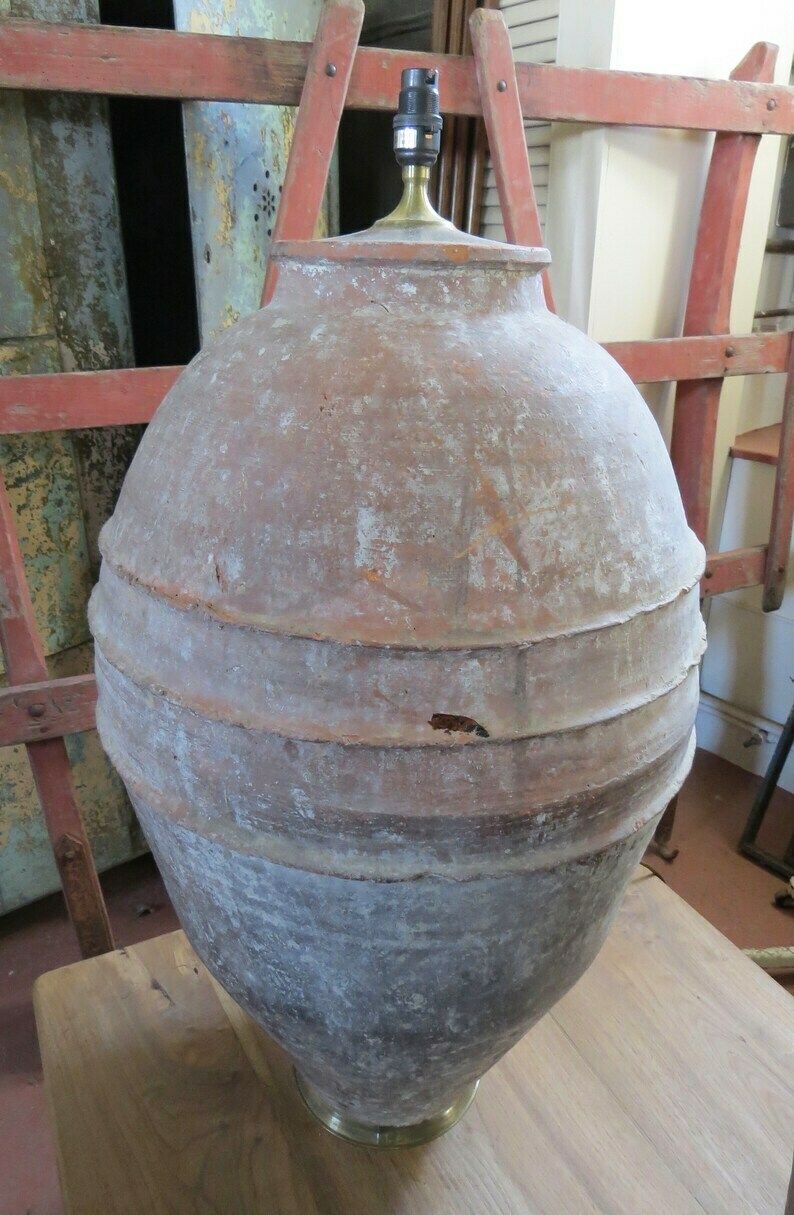 Antique Terracotta Urn Lamp 19th Century / Large Country Rustic. photo vinterior