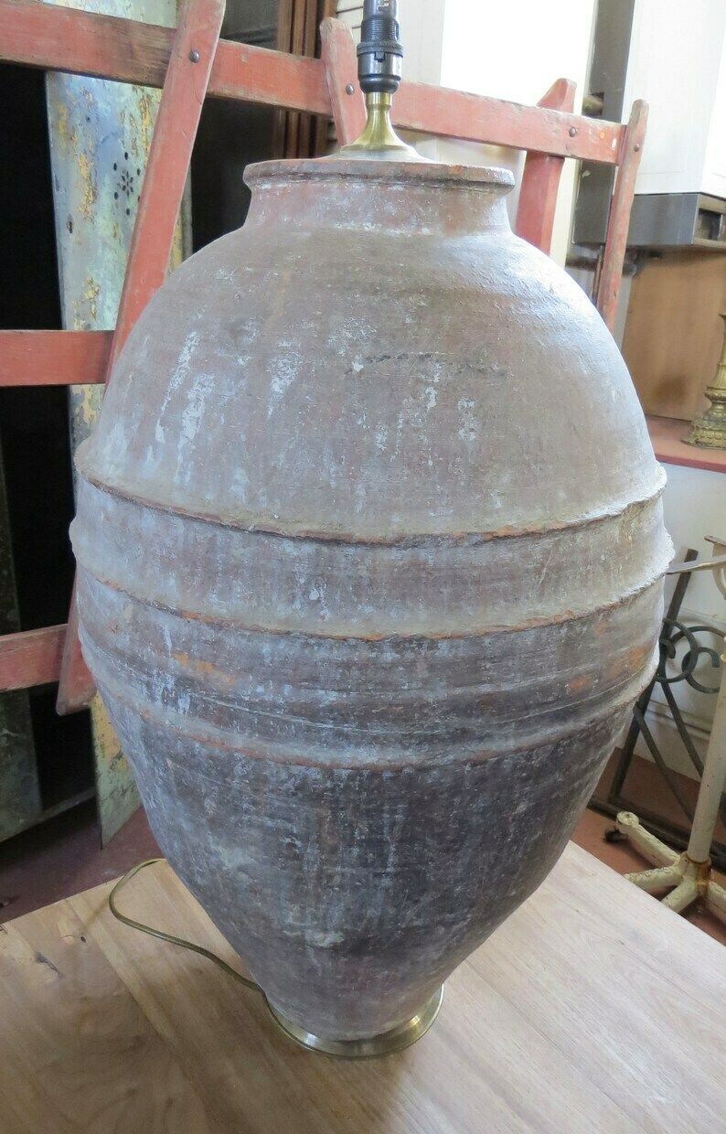 photo furniture Antique Terracotta Urn Lamp 19th Century / Large Country Rustic.