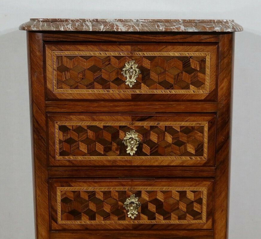 Small Chest Of Drawers In Precious Wood Marquetry, Napoleon III Period – Mid 19th Century photo vintage