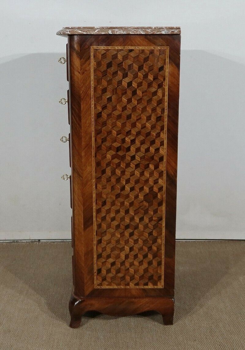 photo buy Small Chest Of Drawers In Precious Wood Marquetry, Napoleon III Period – Mid 19th Century