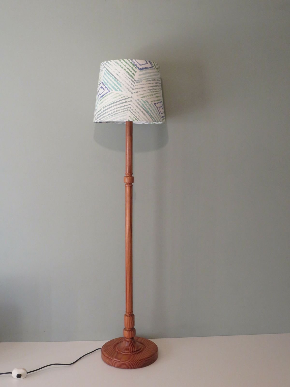 Vintage Scandinavian Pine Floor Lamp With Bespoke Lampshade photo vinterior