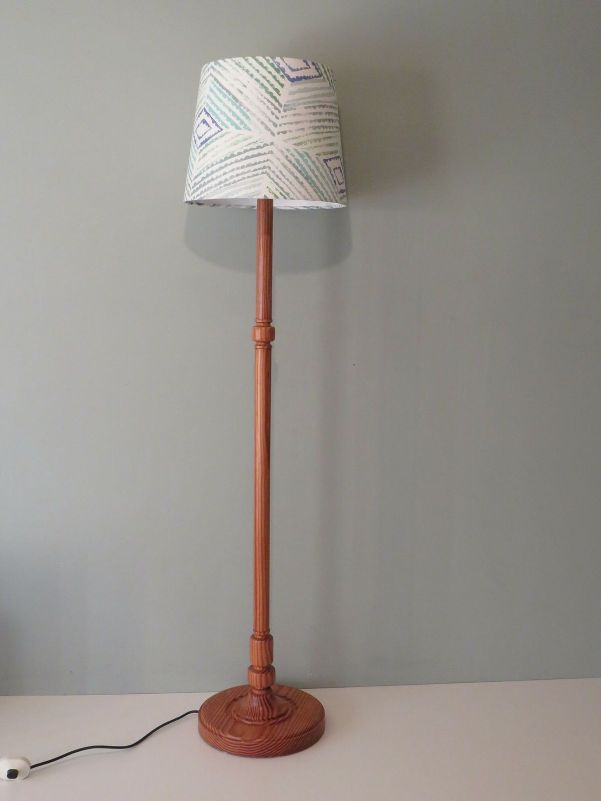 Vintage Scandinavian Pine Floor Lamp With Bespoke Lampshade