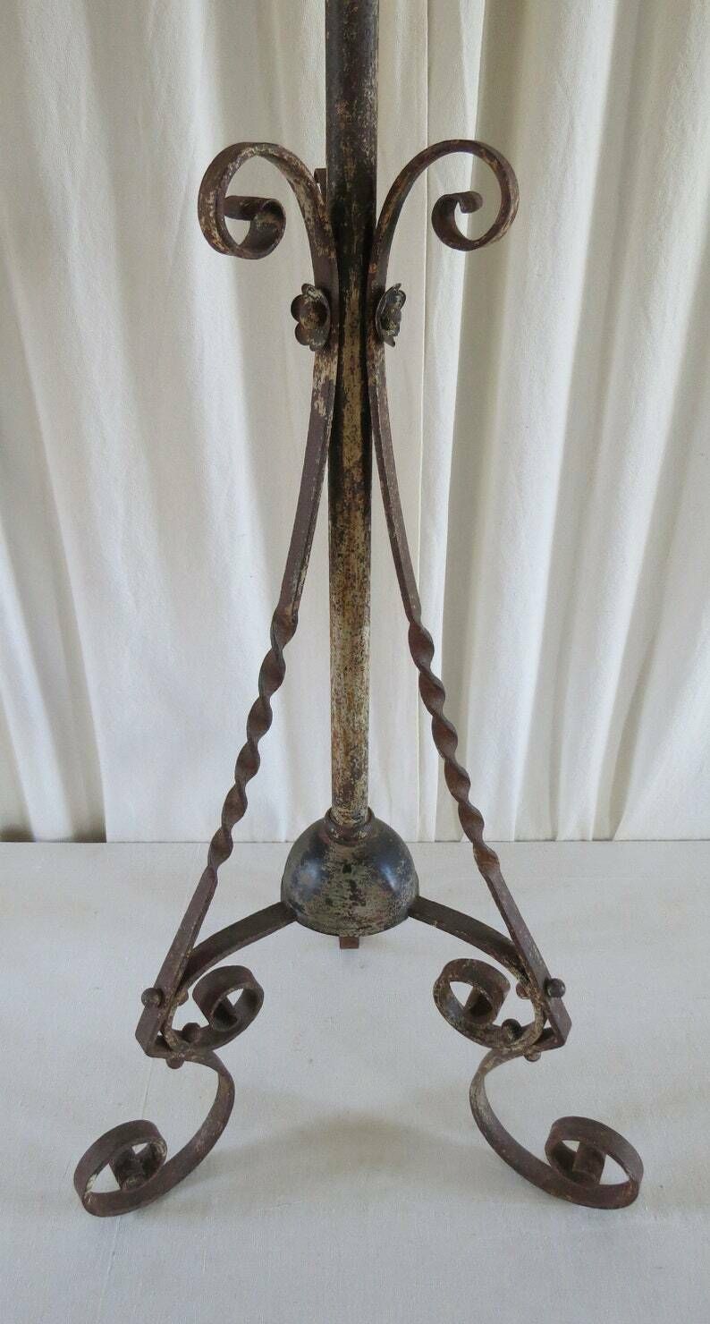 Antique Lamp Standard Early 19th Century / Oil Lamp Stand / Wrought Iron Lamp Stand. photo furniture