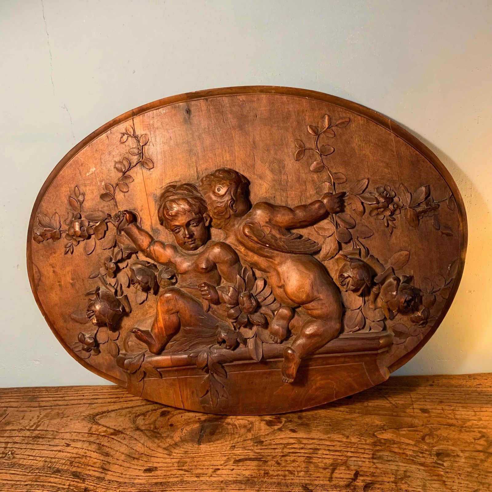 Carved Wooden Bas Relief, 1800s photo for sale