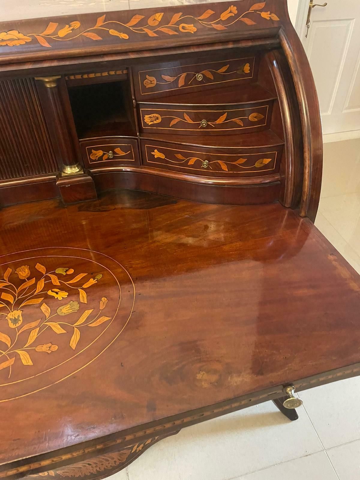 Antique 18th Century Quality Mahogany Floral Marquetry Inlaid Cylinder Bureau photo furniture