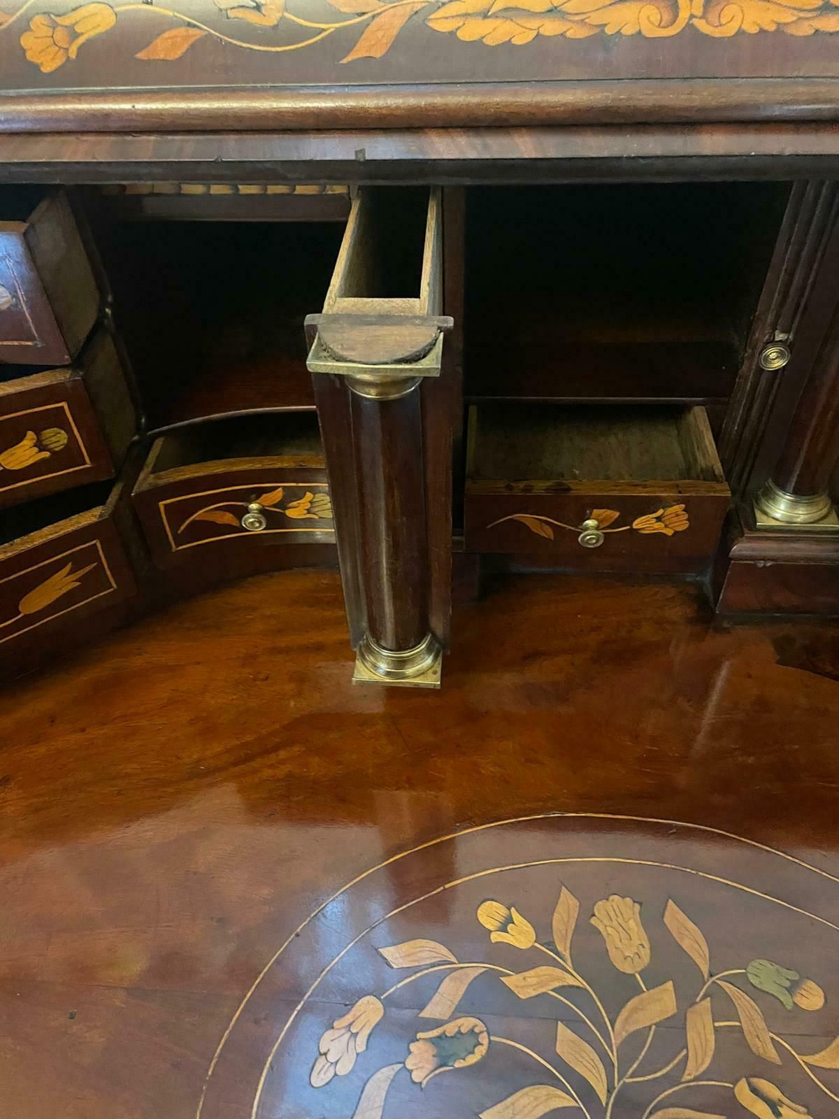 Antique 18th Century Quality Mahogany Floral Marquetry Inlaid Cylinder Bureau photo vintage