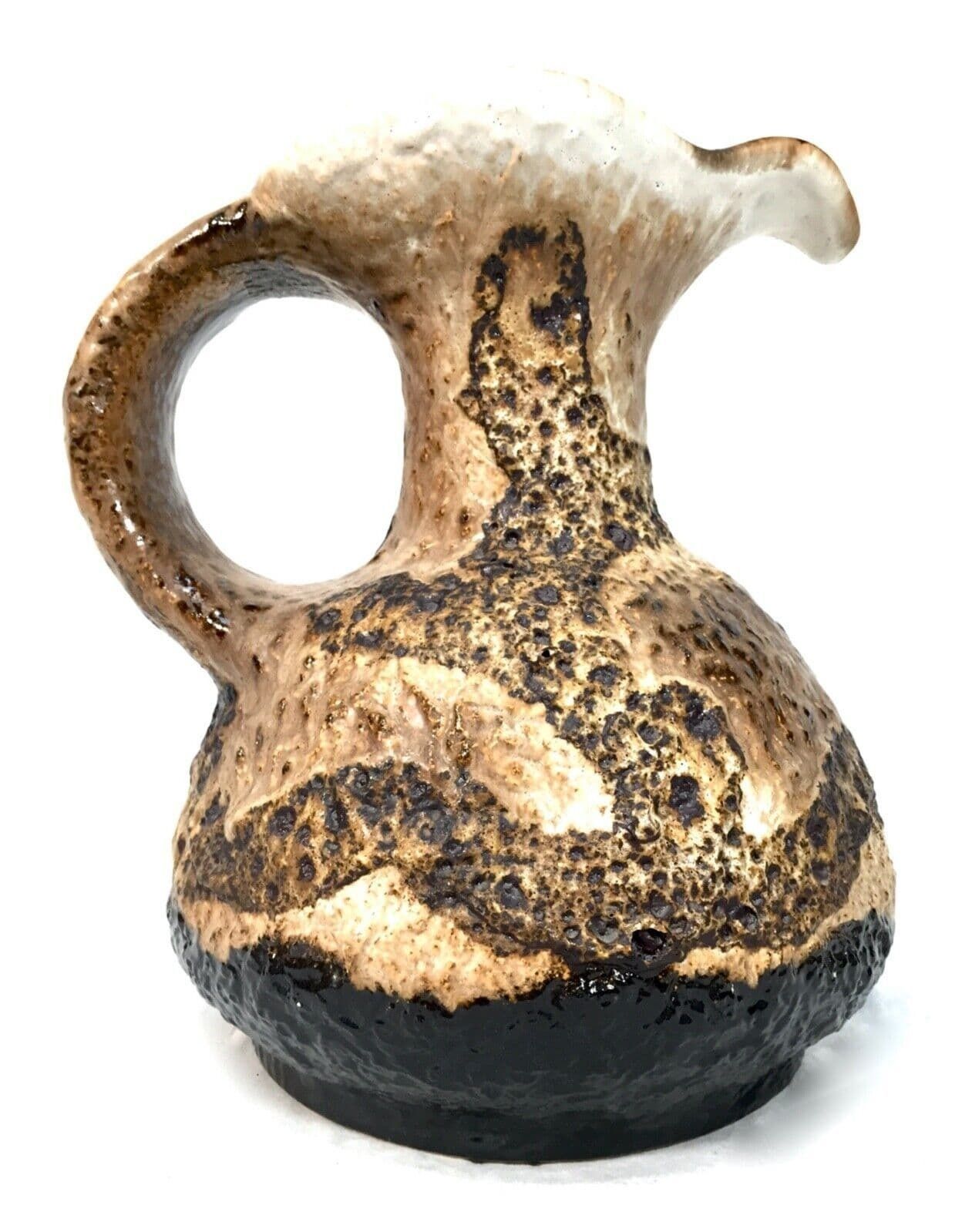 Vintage West German Pottery Lava Vase Large Jug Brown And Cream Retro 1970s