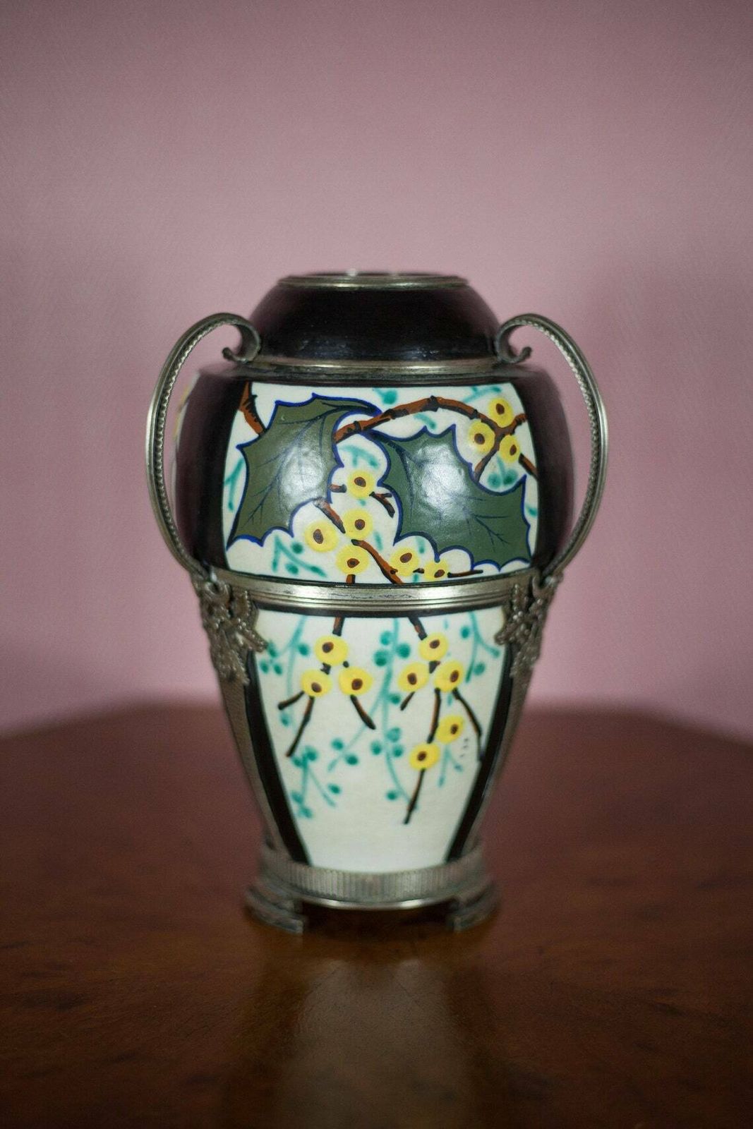 Ceramic Vase With Silver Frame, Argyl Signed Vase, Art Nouveau Vase, Art Deco, Collection, Flower Vase, 30's photo Home Decor
