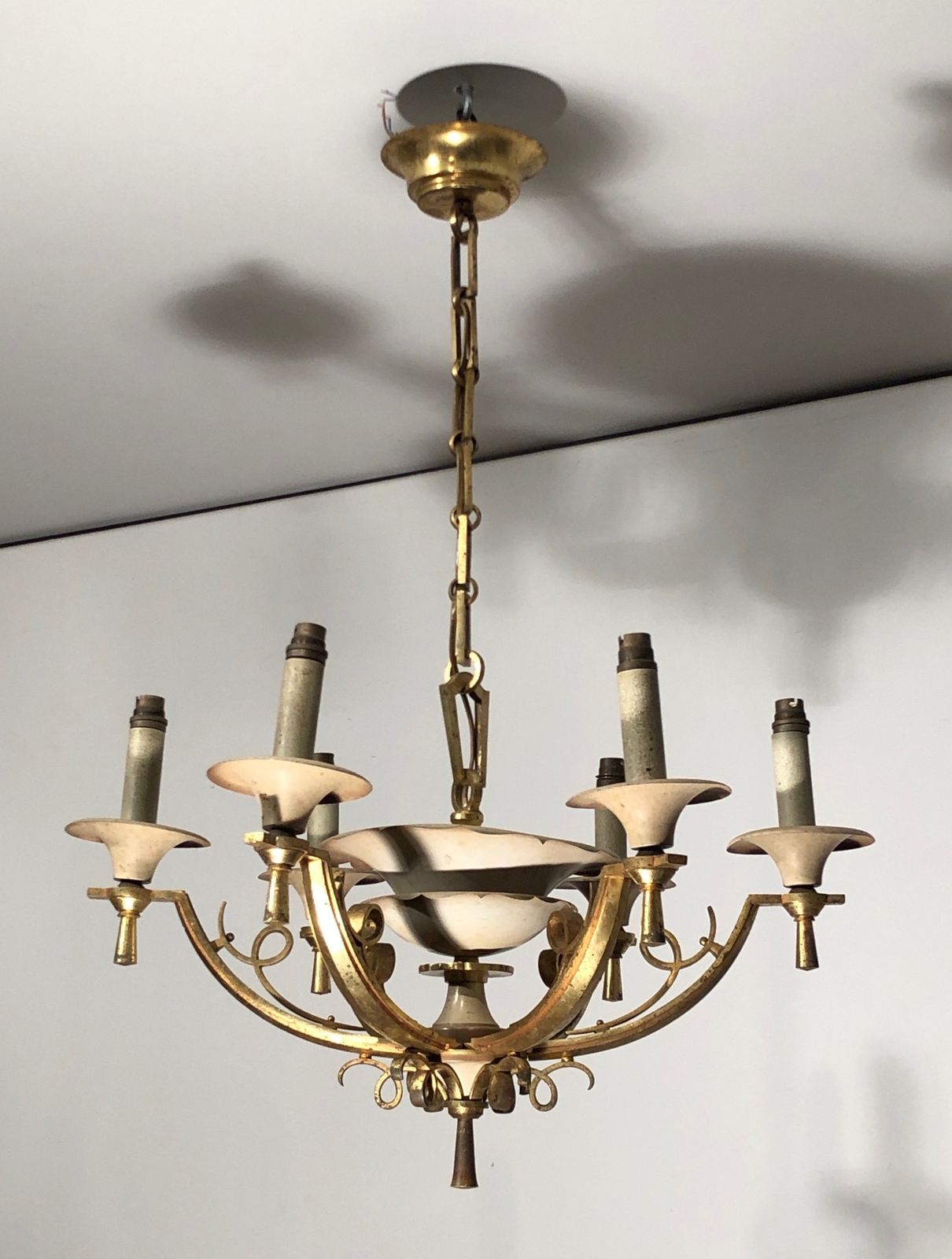 Chandelier In Lacquered Metal And Brass. Around 1940 photo furniture