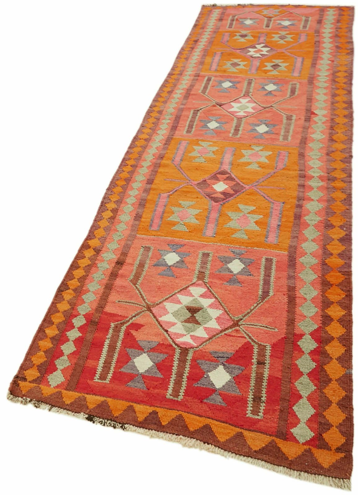 Handmade 355 X 105 Cm Multicolor Boho Runner Kilim Rugs photo Textiles