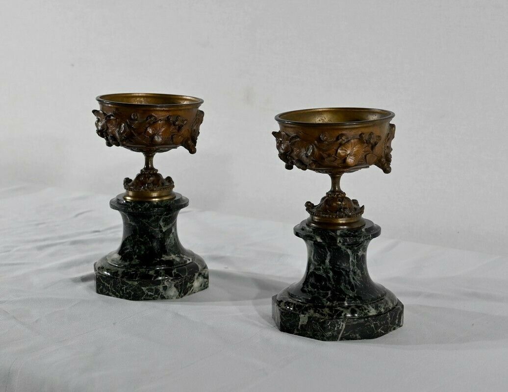 Pair Of Bronze And Marble Cups   Late 19th Century photo for sale