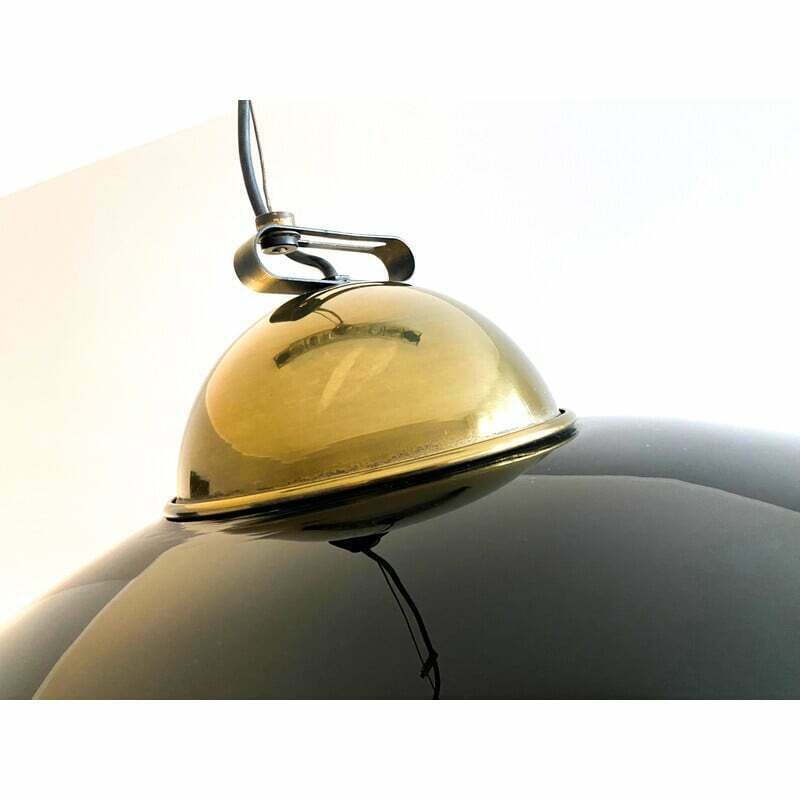 Vintage Chandelier In Brass And Black Lacquered Metal, Italy 1970 photo furniture