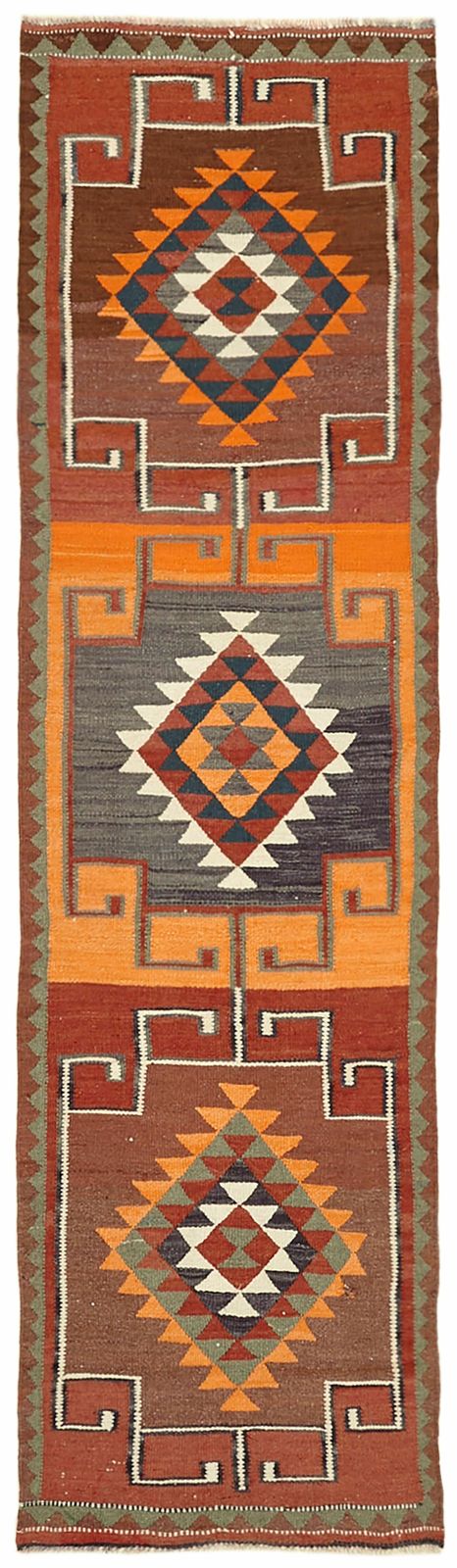 Handmade 318x 90 Cm Multicolor Boho Runner Kilim Rugs