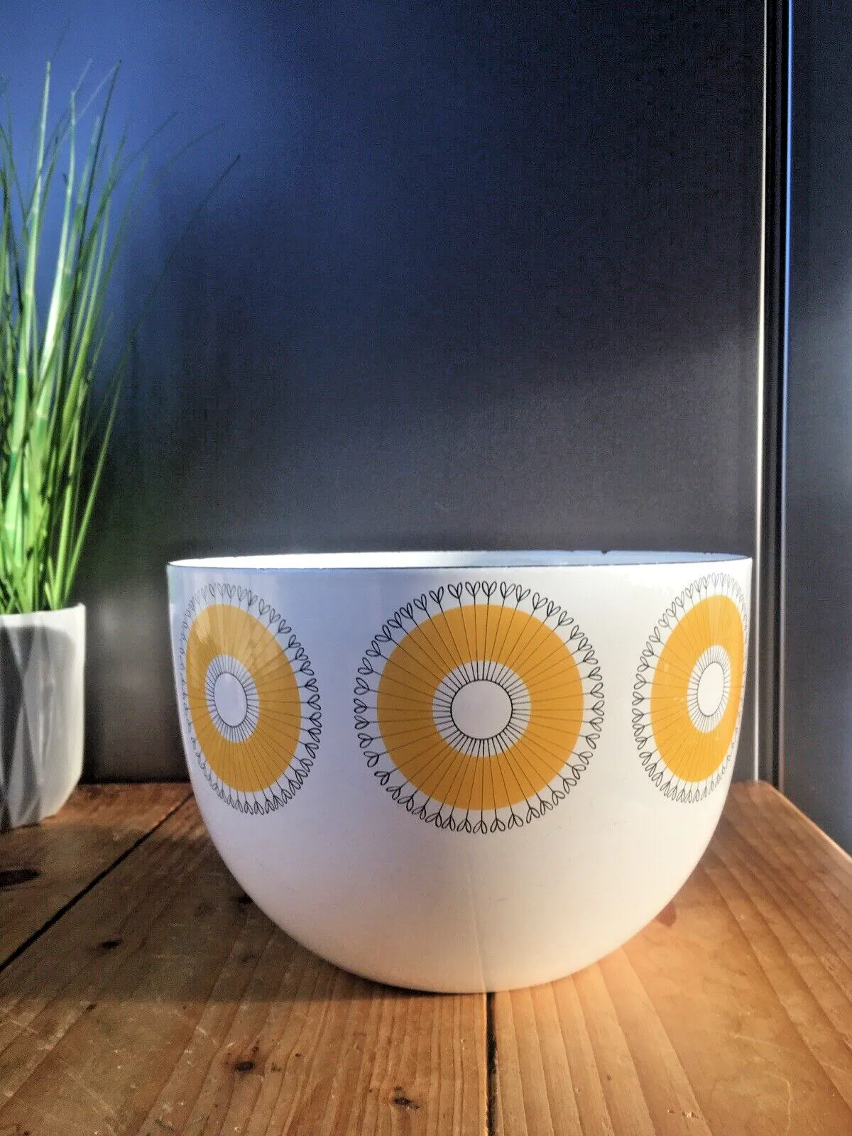 Mid Century 60's Enamel Finel Arabia Finland Sunflower Salad Bowl By Kaj Franck