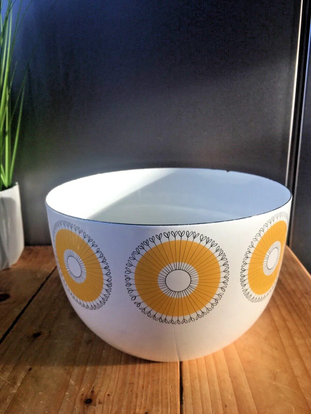 Mid Century 60's Enamel Finel Arabia Finland Sunflower Salad Bowl By Kaj Franck photo for sale