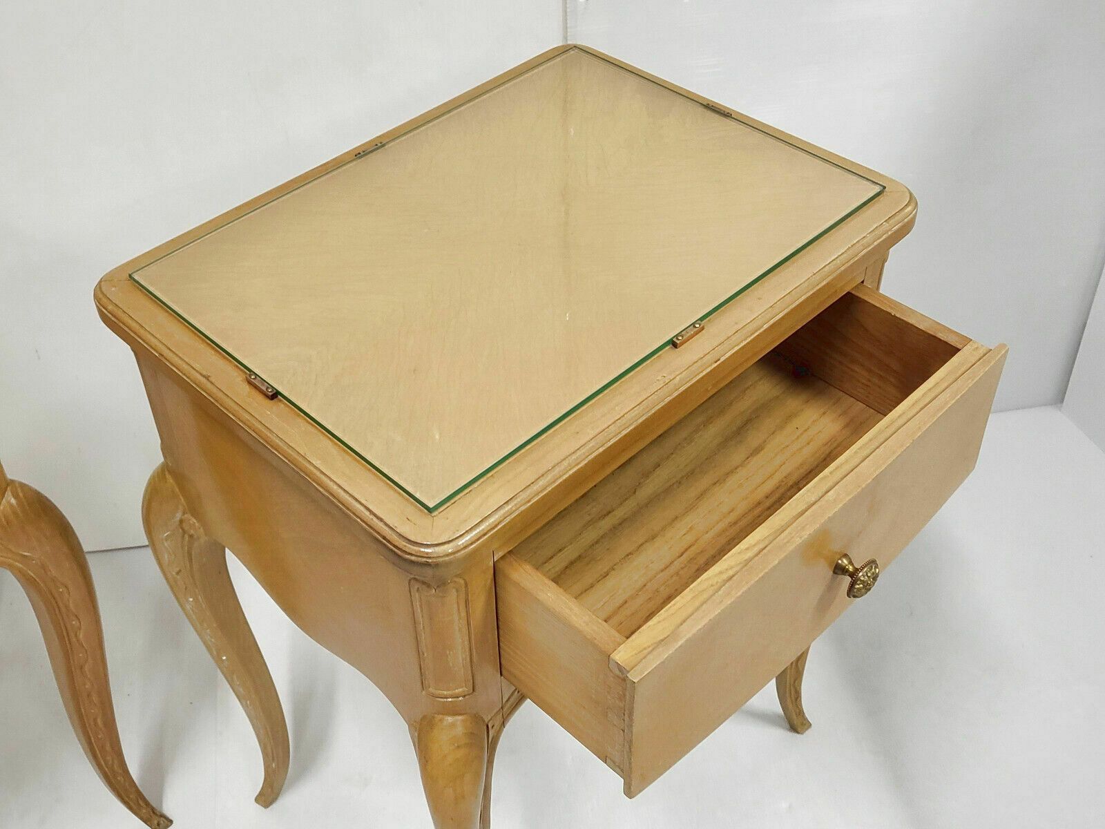 Pair Of Vintage 1940 Bedside Tables By Rene Prou In Varnished Beech 40s 1940s photo buy