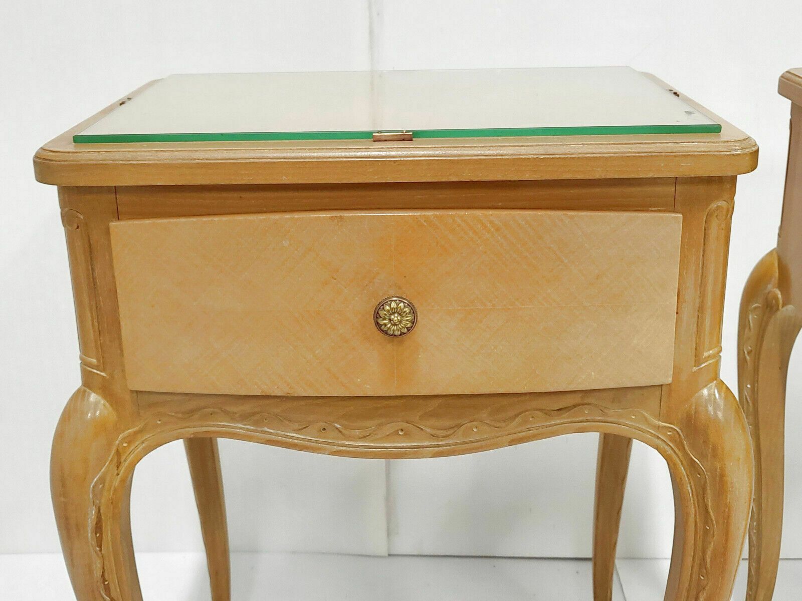 Pair Of Vintage 1940 Bedside Tables By Rene Prou In Varnished Beech 40s 1940s photo vintage
