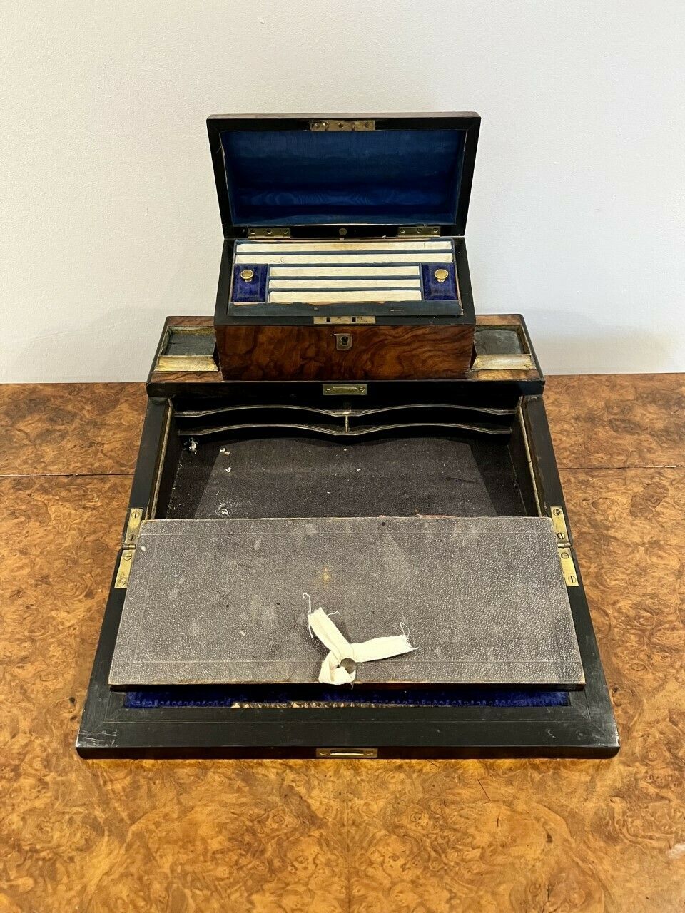 Unusual Victorian Quality Burr Walnut Writing Box photo furniture