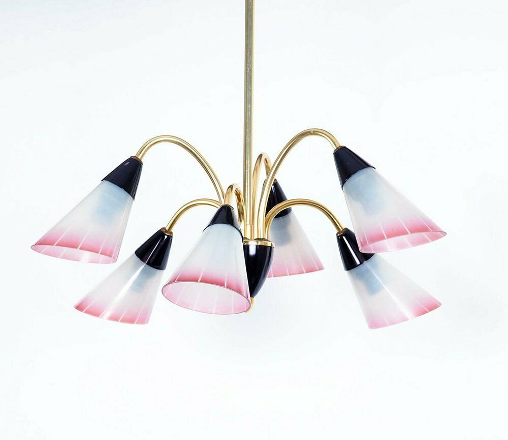 Vintage Italian Chandelier In Brass And Glass, 1950s photo furniture