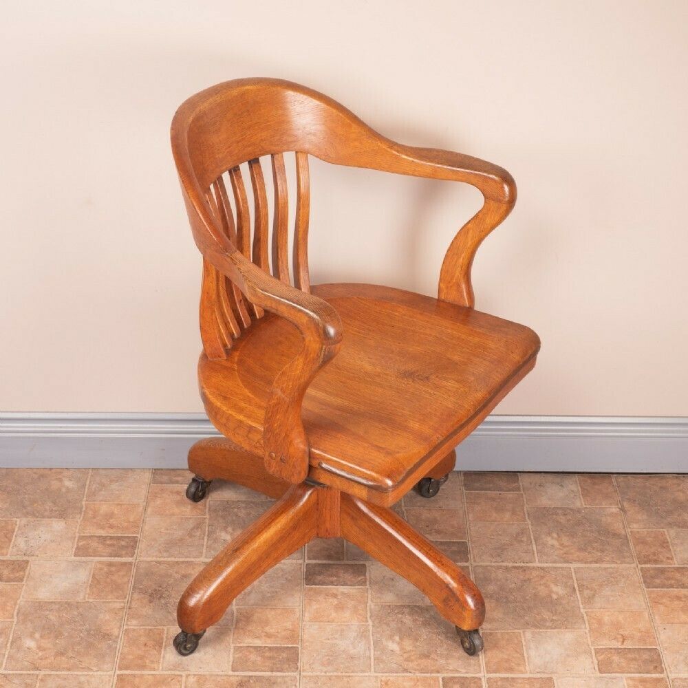 Oak Revolving Office Desk Chair photo vinterior