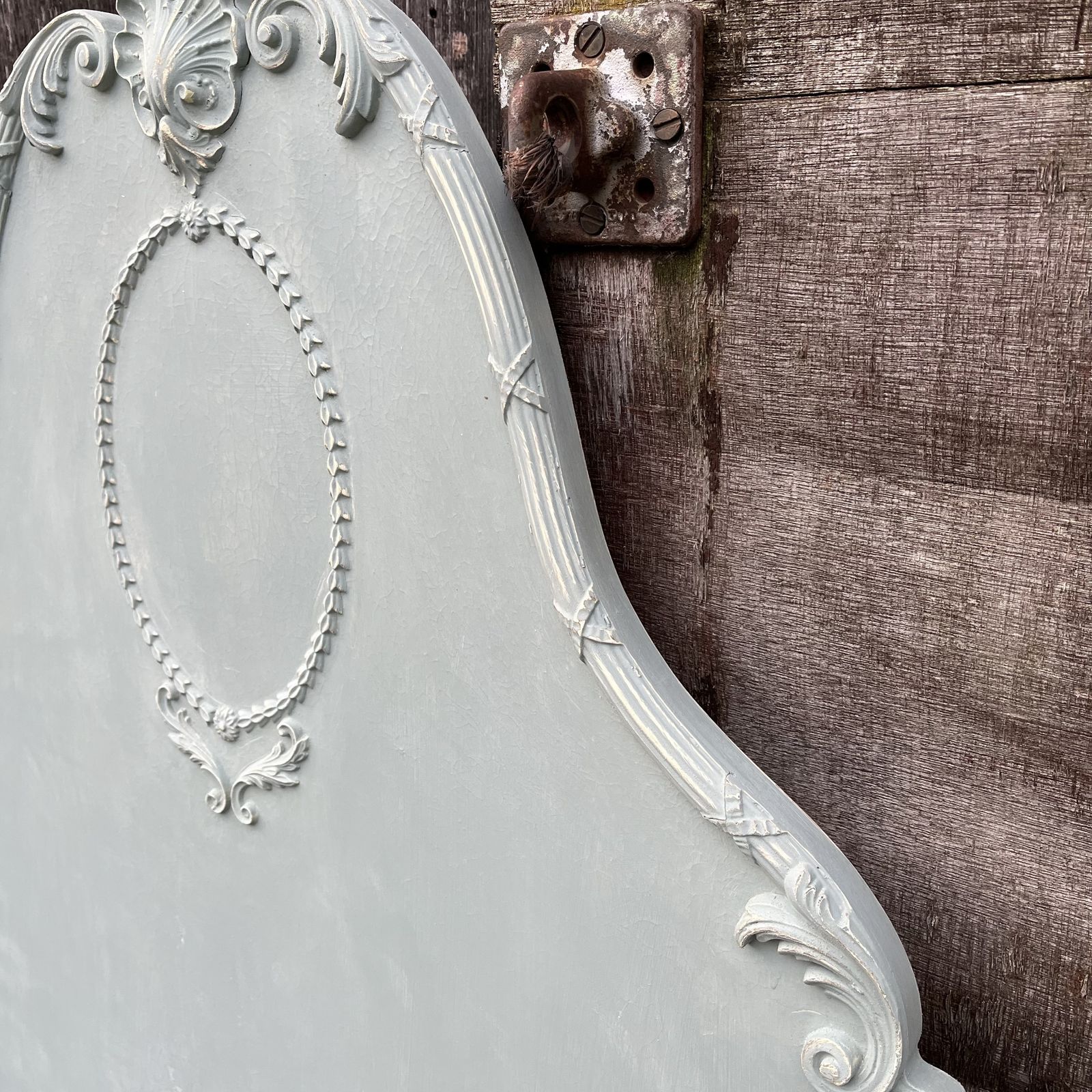Duck Egg Blue Hand Painted Ornate Vintage French Rococo Single Bed Headboard photo vintage