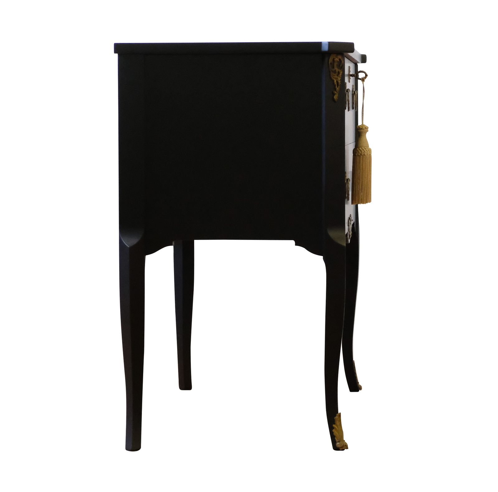Pair Of Gustavian Style Commodes In Black With Brass Details photo for sale