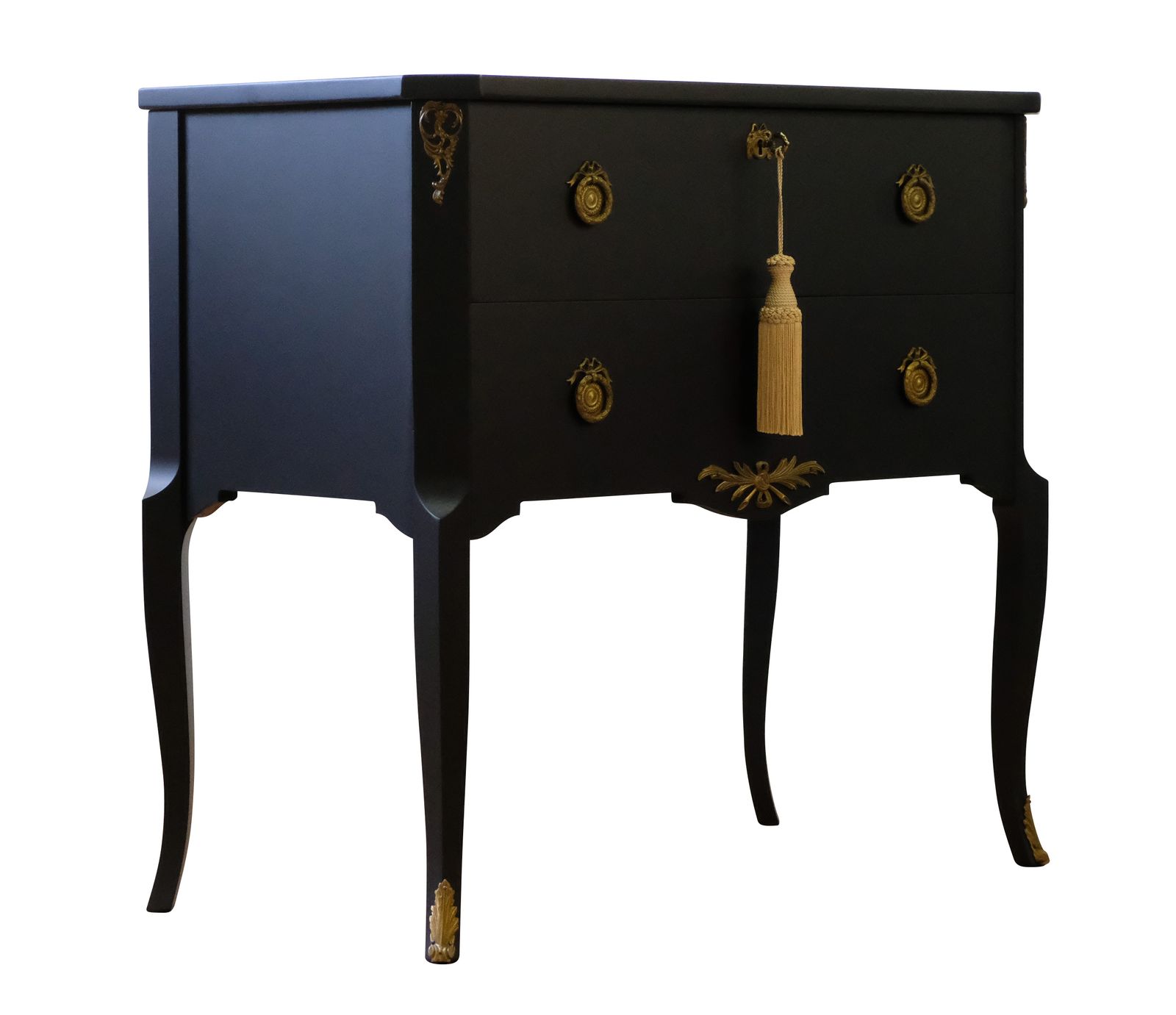 Pair Of Gustavian Style Commodes In Black With Brass Details photo vinterior