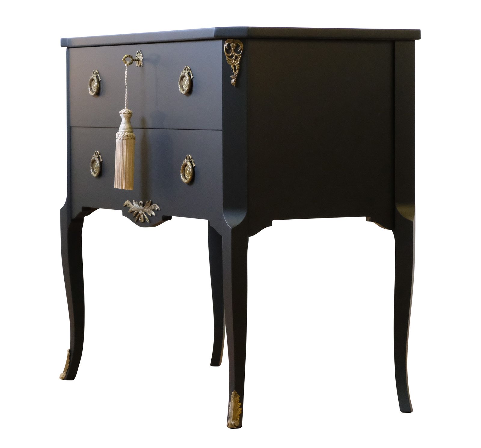 Pair Of Gustavian Style Commodes In Black With Brass Details photo buy