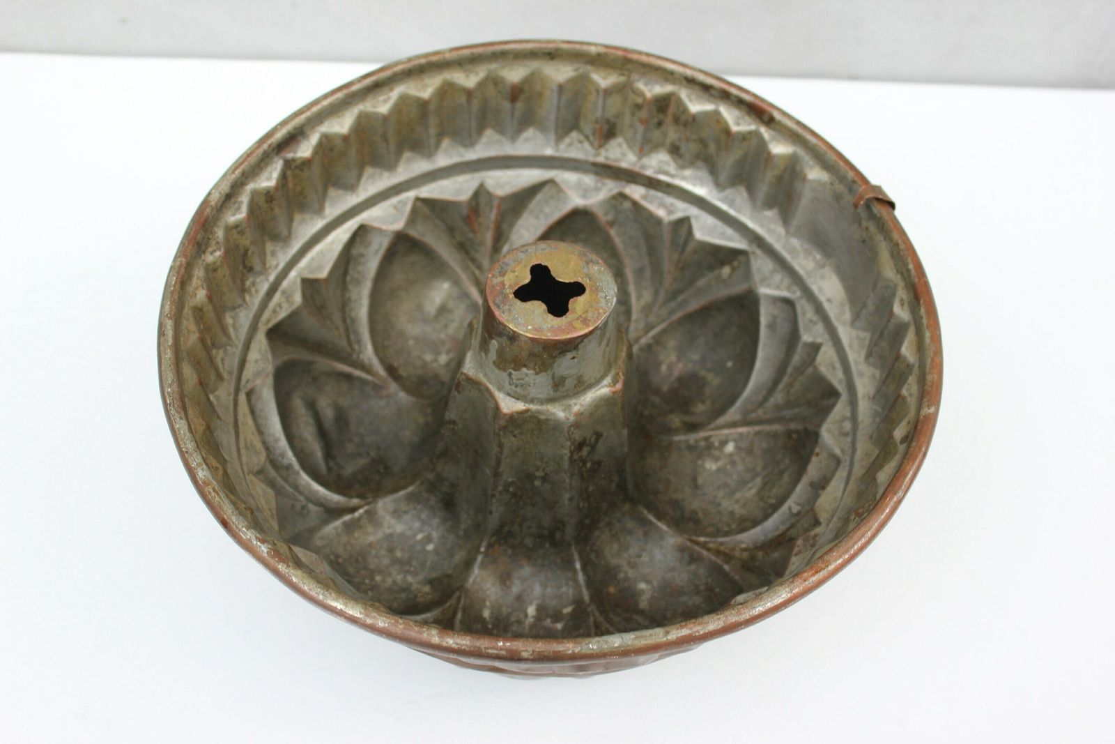 Jello Cake Mold Heavy Copper Baking Pan Ornate Detail Original Patina Dessert Mold Food Photo Prop photo for sale
