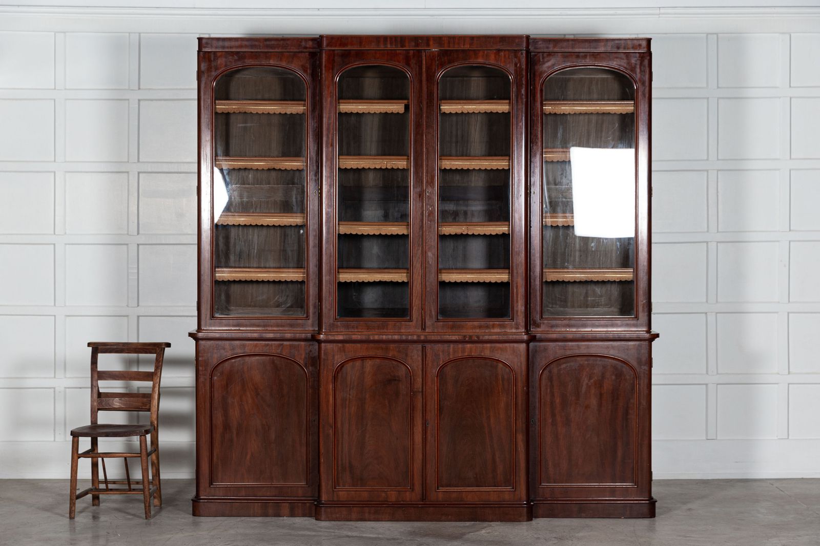 Large 19thc English Mahogany Glazed Breakfront Bookcase photo Furniture