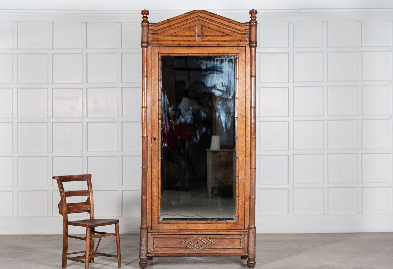 19thc French Faux Bamboo Walnut Mirrored Armoire photo Furniture