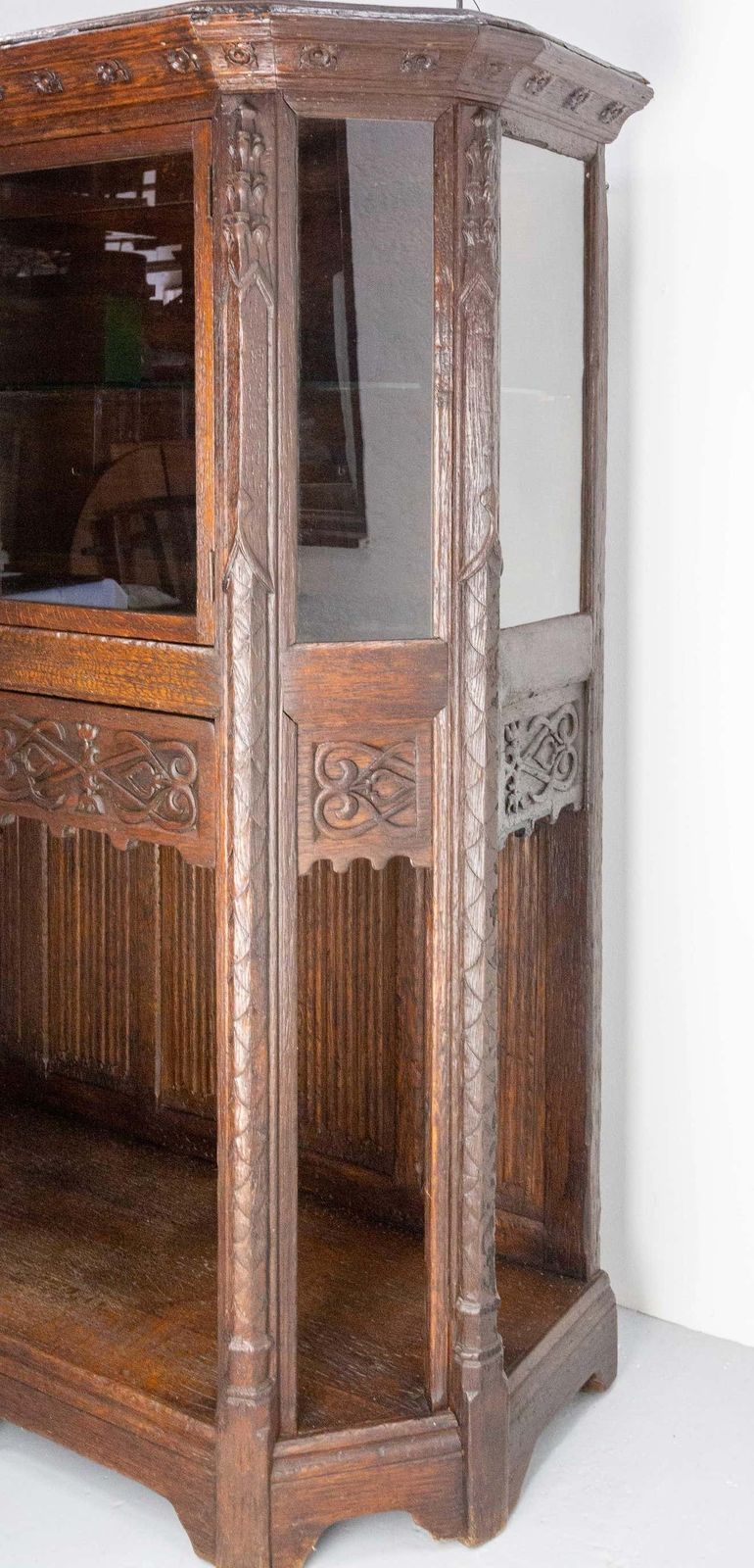 Neogothic Vitrine Oak And Glass, French, Circa 1920 photo for sale