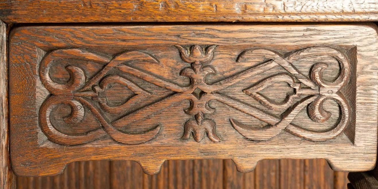 photo furniture Neogothic Vitrine Oak And Glass, French, Circa 1920