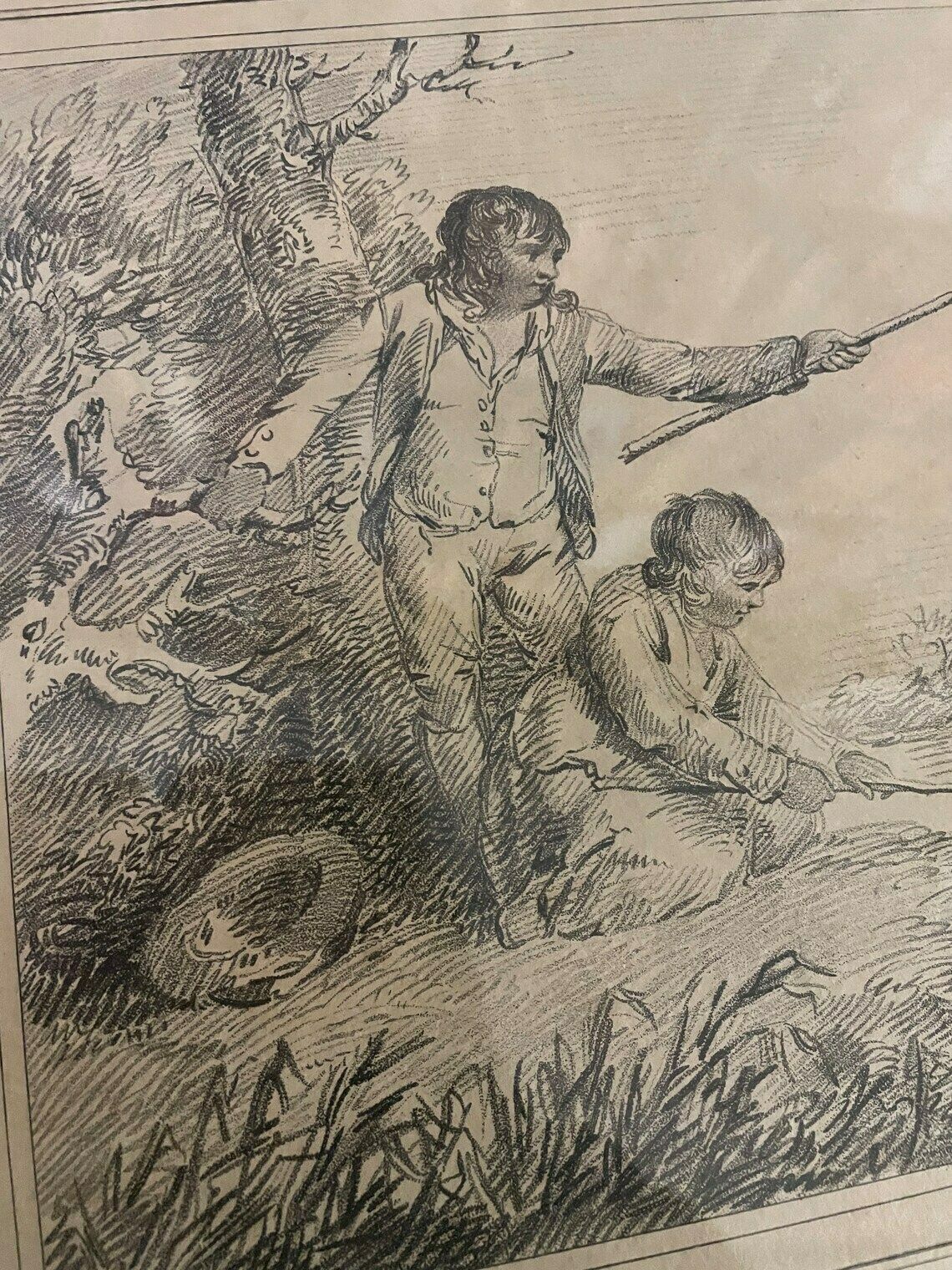 George Morland Ultra Rare Soft Etching Two Boys Fishing Published By John P Thompson From Morland Sketch Book photo vinterior