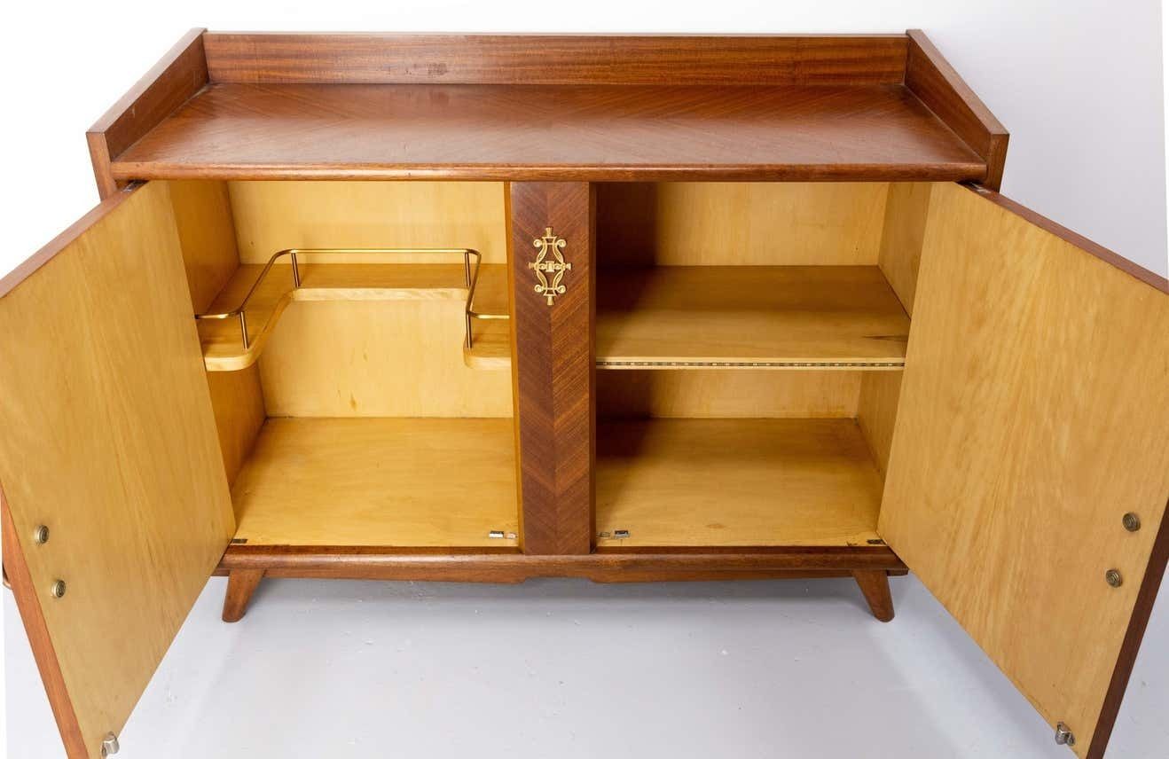French Vintage Bar Cocktail Cabinet Iroko Veneer And Brass, Mid Century photo buy