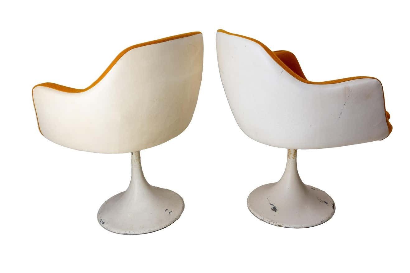 Two Mid Century French Armchairs Metal Tulip Foot With Stool To Recover photo vinterior