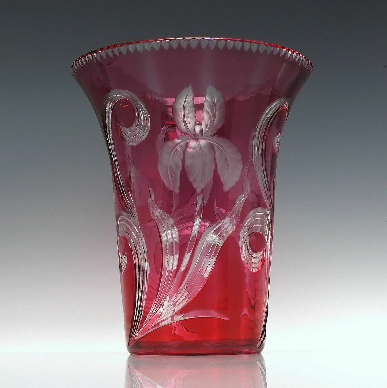 Rare Art Nouveau Cranberry Cut Vase C1910 1935