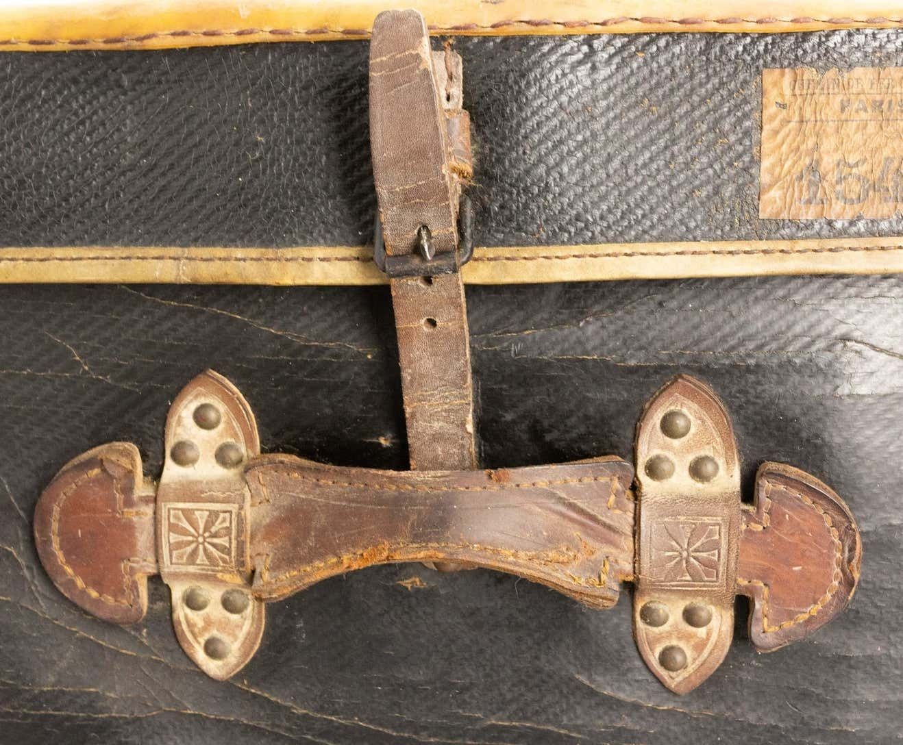 photo furniture French Leather Trunk With Original Train Labels Paris To Chantilly, Late 19th C