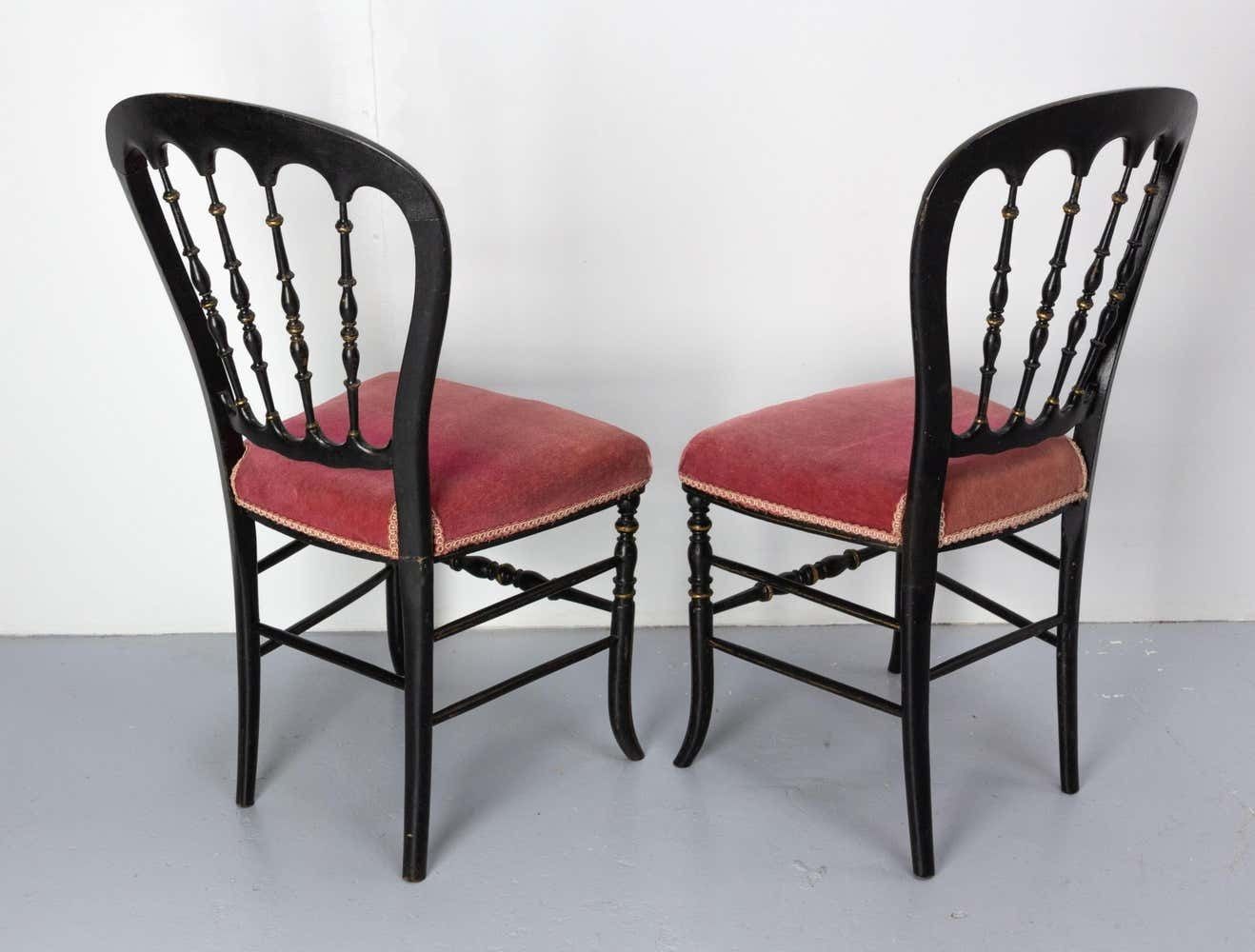 Pair Of Napoleon III Chairs Fabric And Painted Wood, French, Late 19th Century photo 760.0