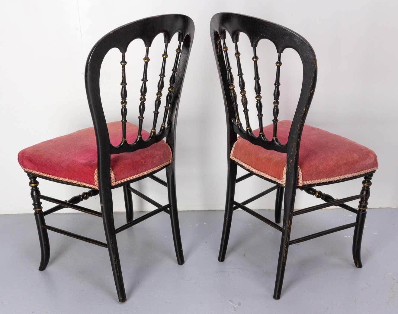 Pair Of Napoleon III Chairs Fabric And Painted Wood, French, Late 19th Century photo buy