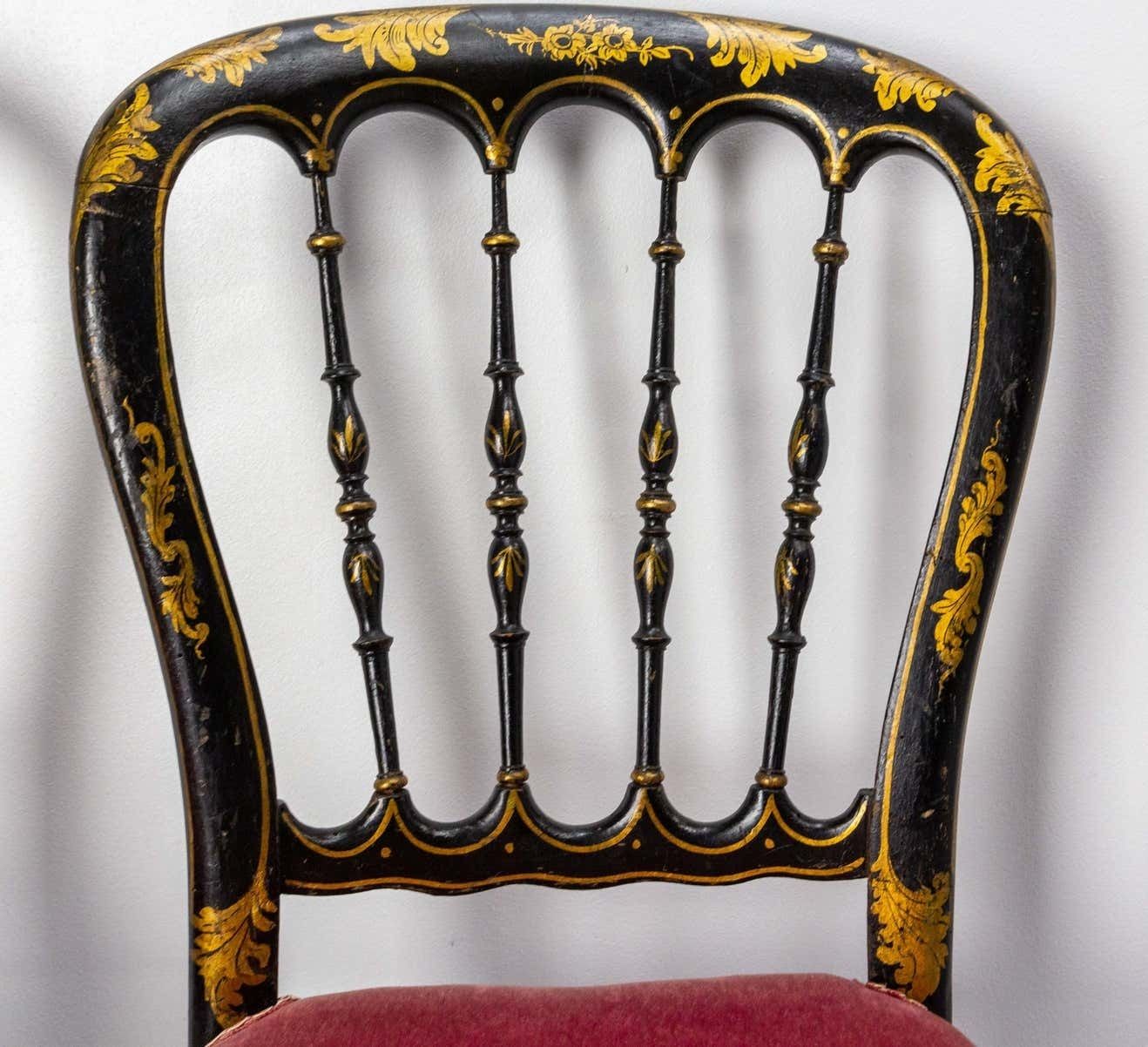 Pair Of Napoleon III Chairs Fabric And Painted Wood, French, Late 19th Century photo vintage