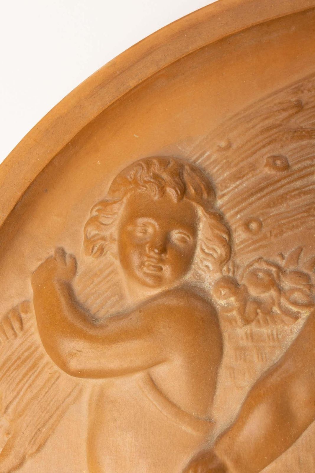 Wall Plaque Sculpture Medallion Three Putti In Agricultural Scenes, Circa 1920 photo vinterior