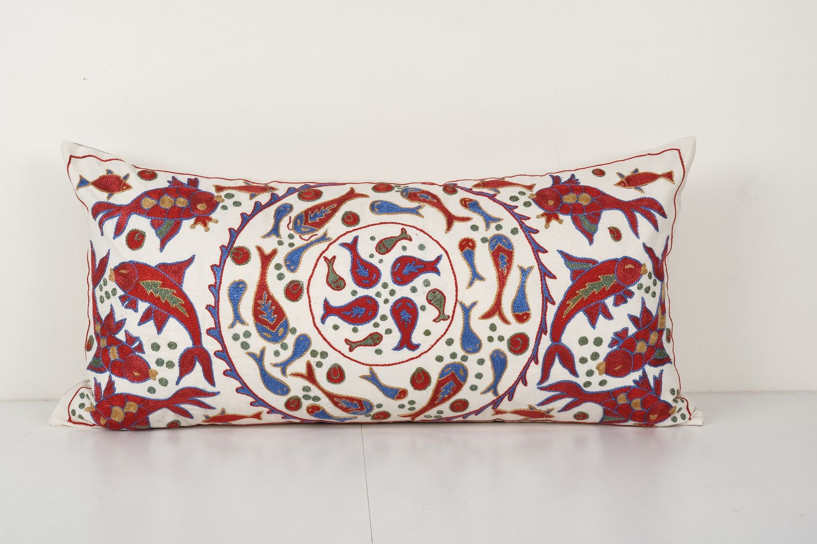 Suzani Animal Aquarium Pillow Cover, Ethnic Uzbek Pictorial Bed Cover 18'' X 36''