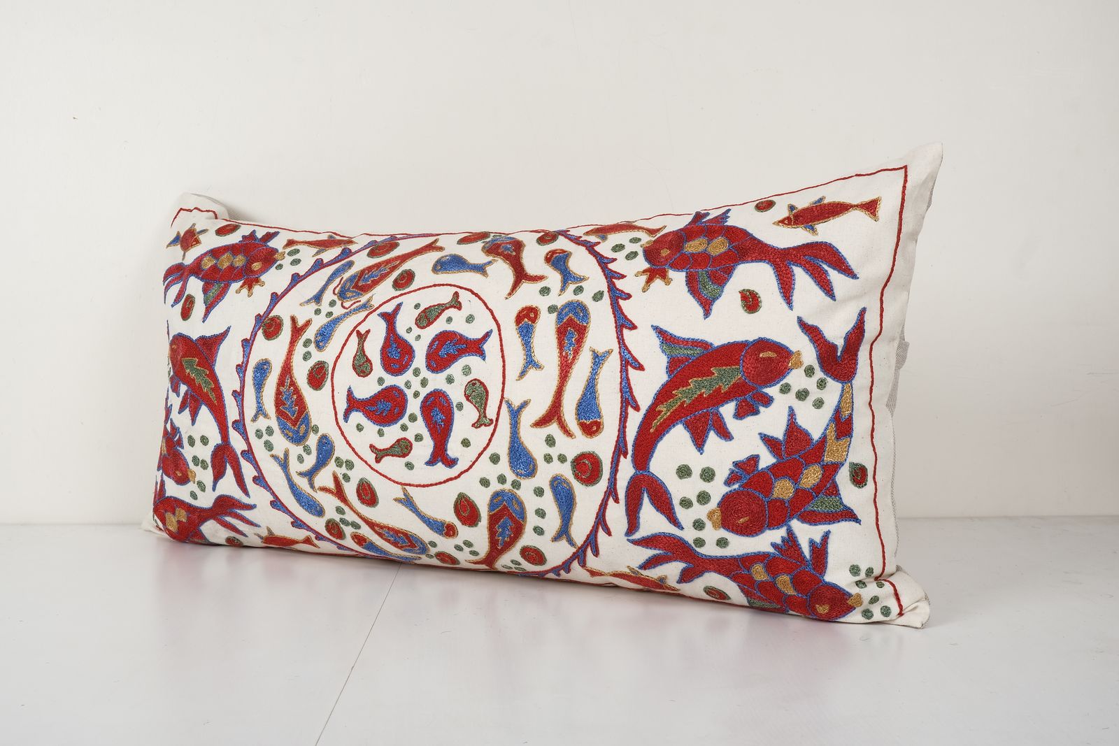 Suzani Animal Aquarium Pillow Cover, Ethnic Uzbek Pictorial Bed Cover 18'' X 36'' photo furniture
