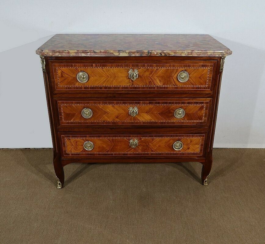 Small Commode In Precious Wood Marquetry, Stamped Cm. Magnien, Louis XVI Period – 18th Century