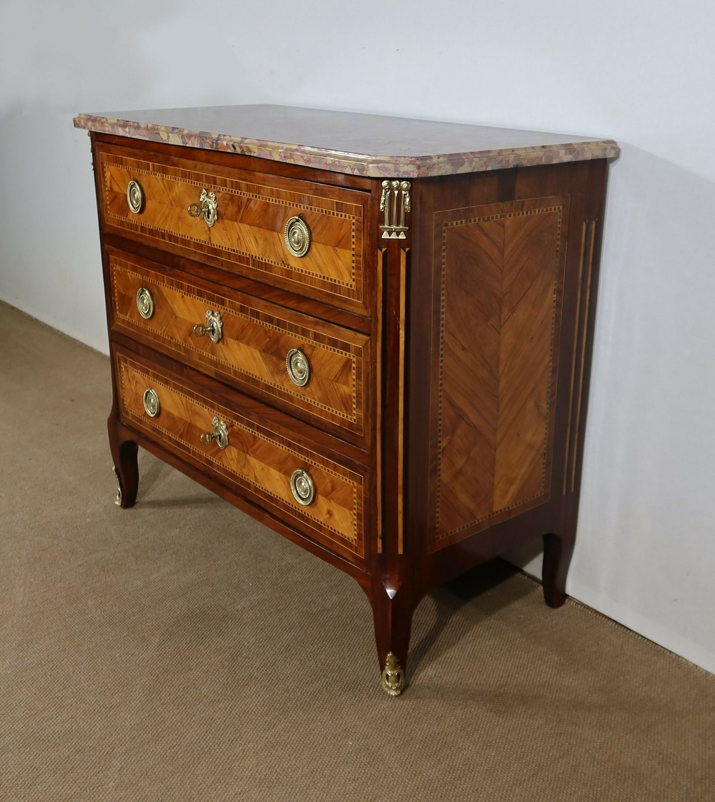 Small Commode In Precious Wood Marquetry, Stamped Cm. Magnien, Louis XVI Period – 18th Century photo for sale