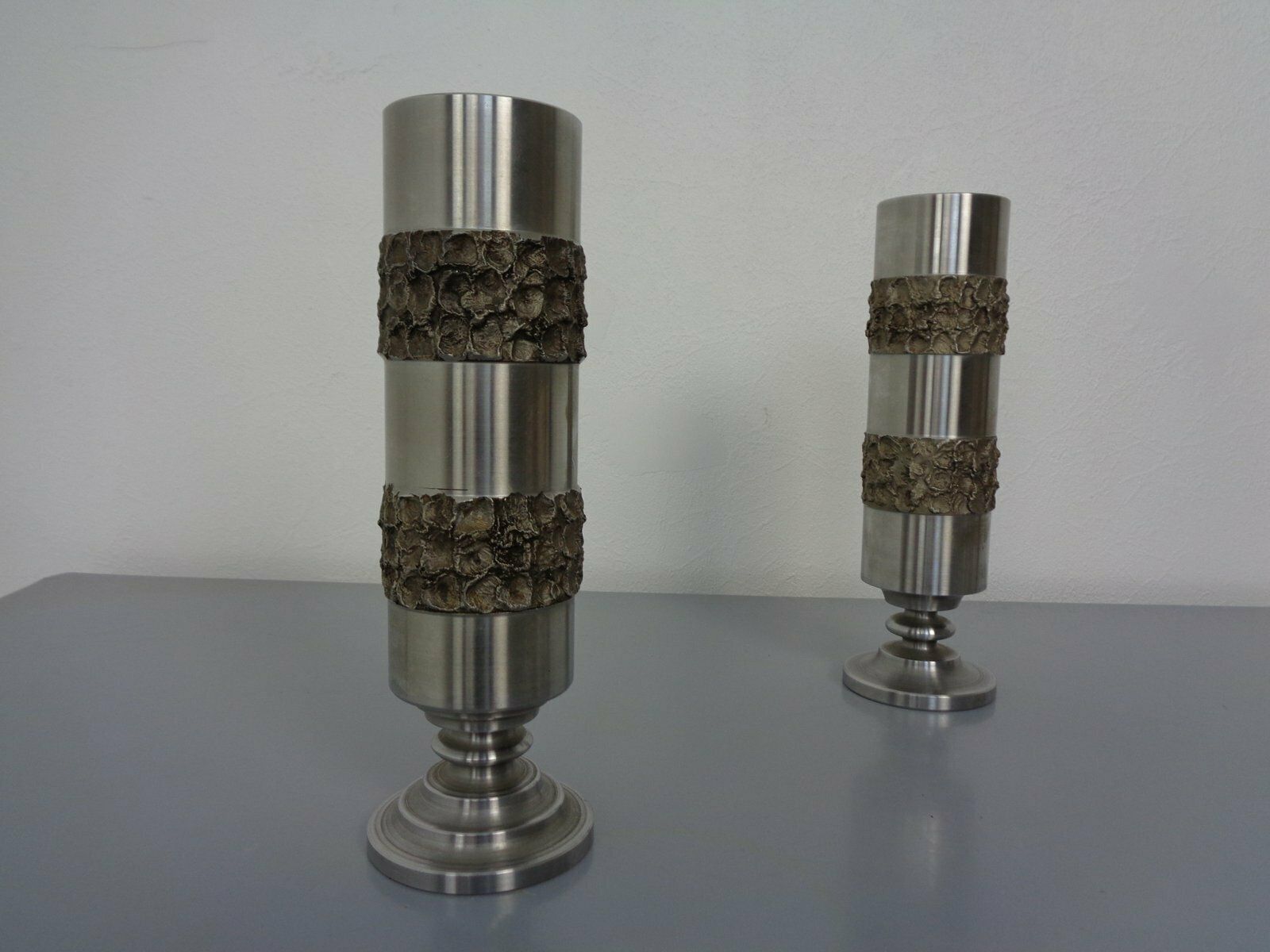 Brutalist German Vases In Stainless Steel, 1960s, Set Of 2